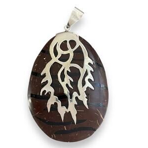 Sterling silver 925 Wooden pendant